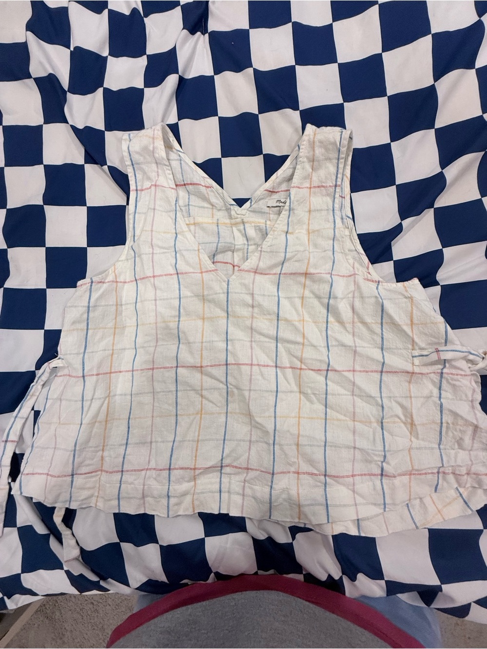 Madewell Lightweight White Grid Tie-Side Tank Top